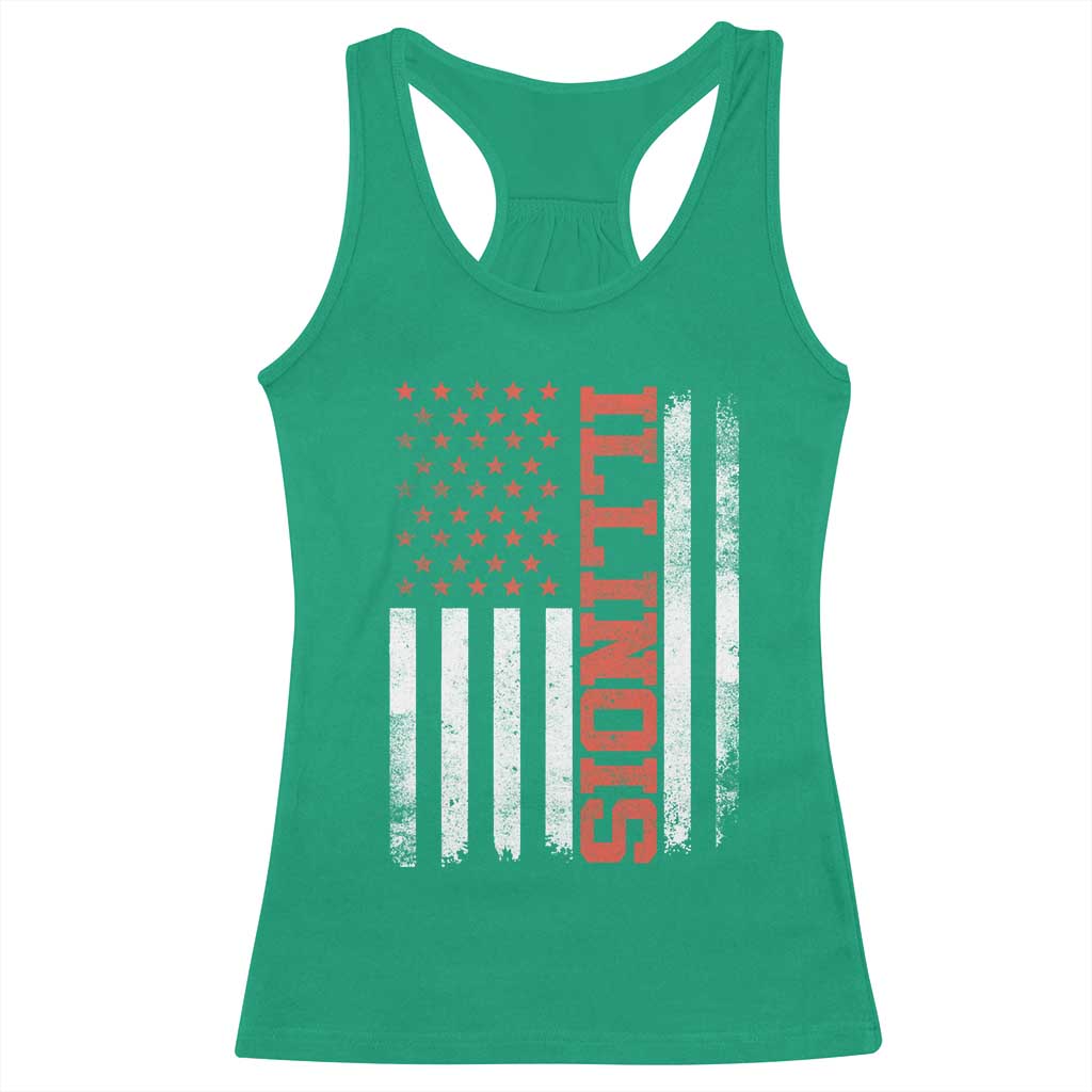 Illinois Pride Racerback Tank Top Vintage American Flag Distressed Varsity Aesthetic Letters IL State