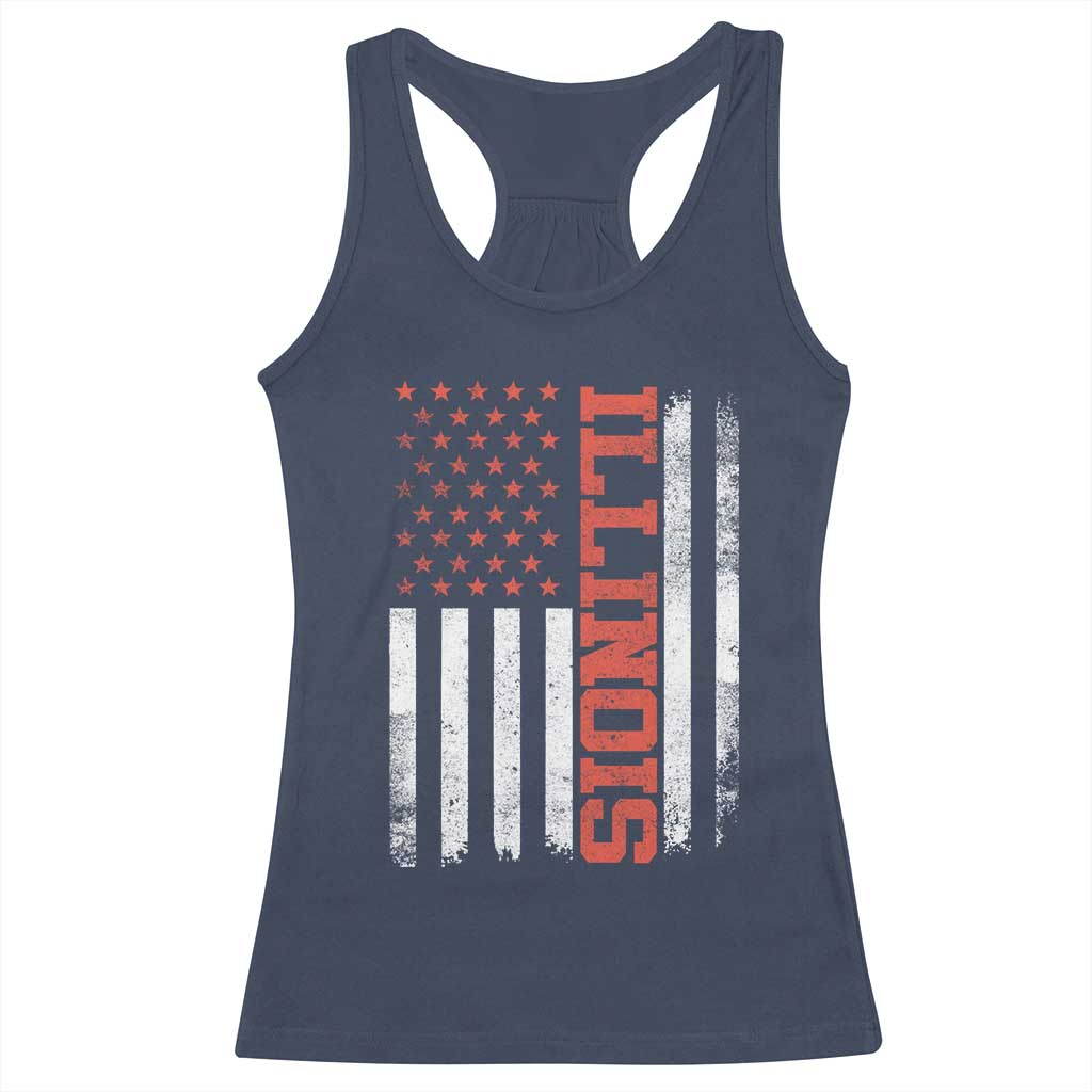 Illinois Pride Racerback Tank Top Vintage American Flag Distressed Varsity Aesthetic Letters IL State