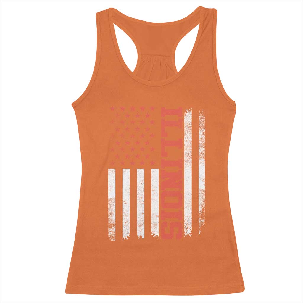 Illinois Pride Racerback Tank Top Vintage American Flag Distressed Varsity Aesthetic Letters IL State