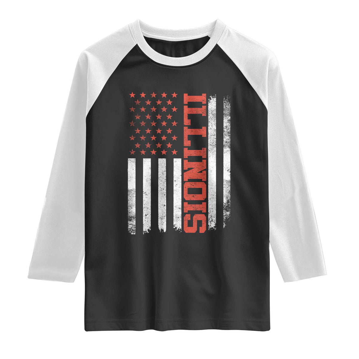 Illinois Pride Raglan Shirt Vintage American Flag Distressed Varsity Aesthetic Letters IL State