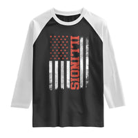 Illinois Pride Raglan Shirt Vintage American Flag Distressed Varsity Aesthetic Letters IL State