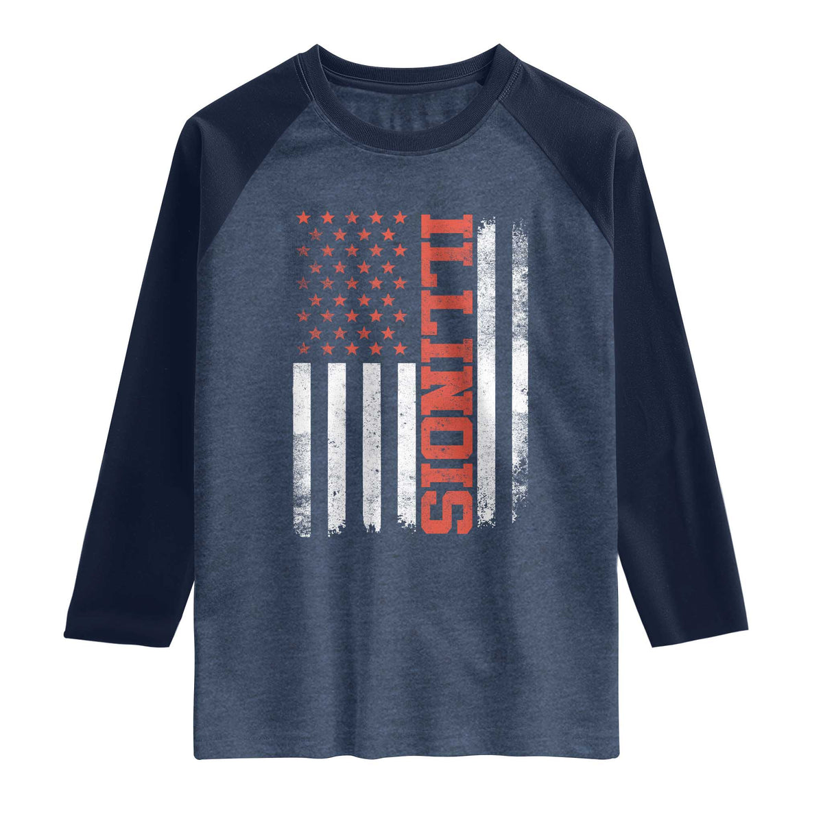 Illinois Pride Raglan Shirt Vintage American Flag Distressed Varsity Aesthetic Letters IL State