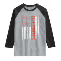 Illinois Pride Raglan Shirt Vintage American Flag Distressed Varsity Aesthetic Letters IL State
