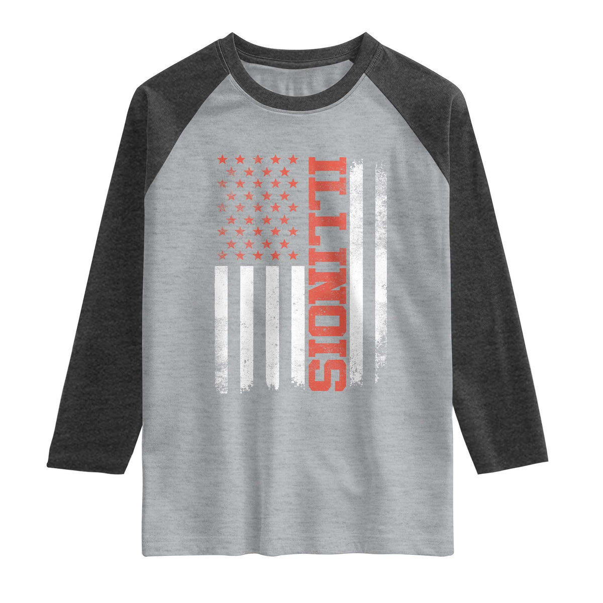 Illinois Pride Raglan Shirt Vintage American Flag Distressed Varsity Aesthetic Letters IL State