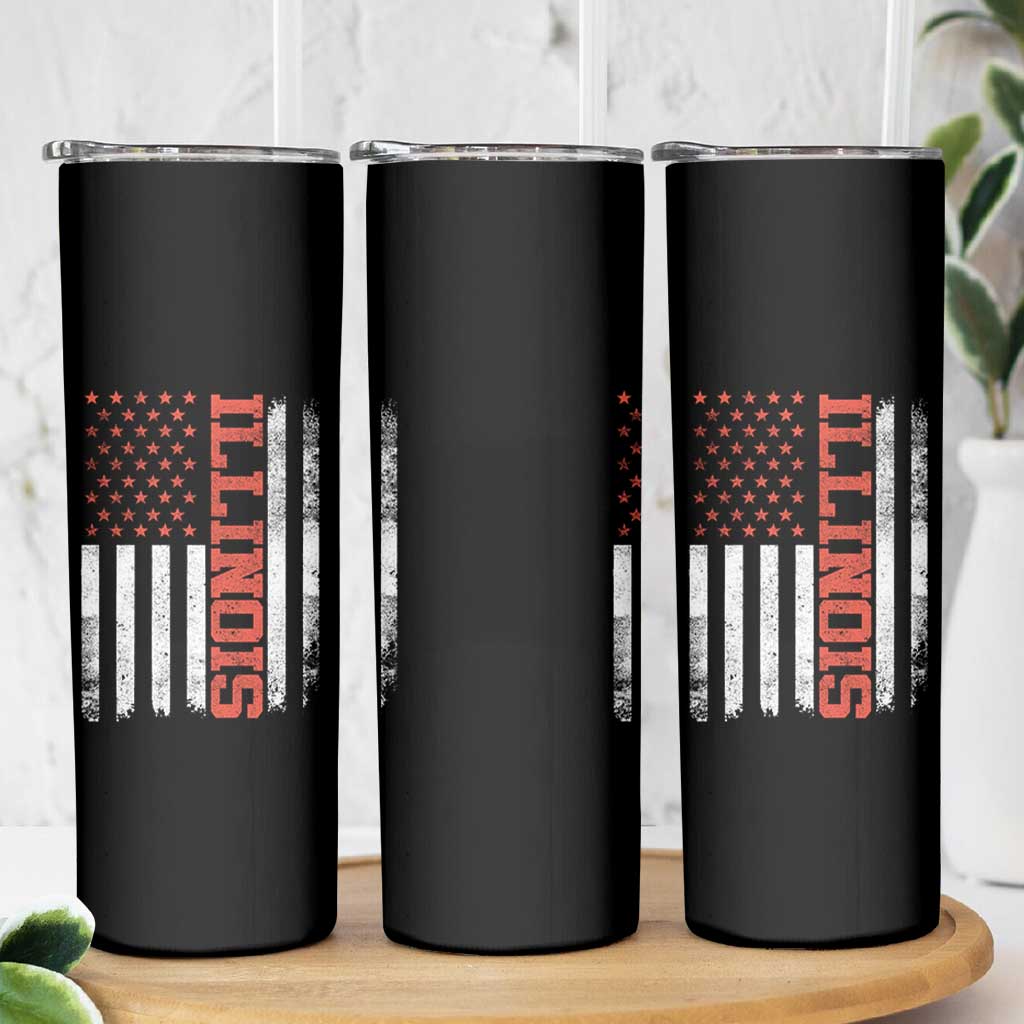 Illinois Pride Skinny Tumbler Vintage American Flag Distressed Varsity Aesthetic Letters IL State