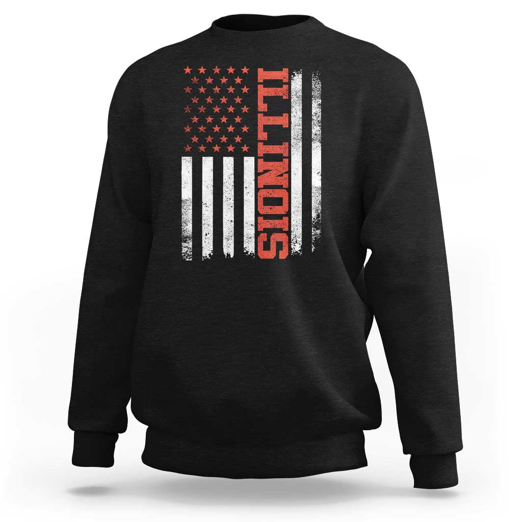Illinois Pride Sweatshirt Vintage American Flag Distressed Varsity Aesthetic Letters IL State