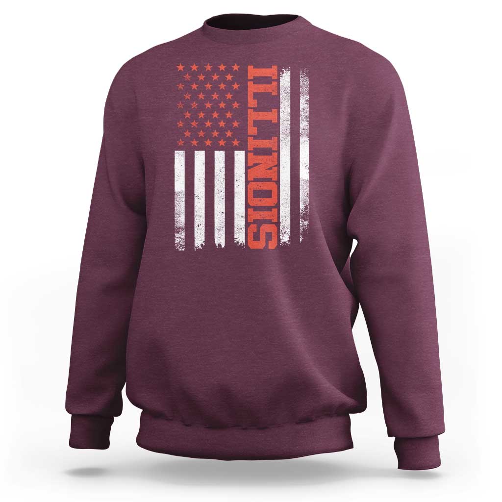 Illinois Pride Sweatshirt Vintage American Flag Distressed Varsity Aesthetic Letters IL State
