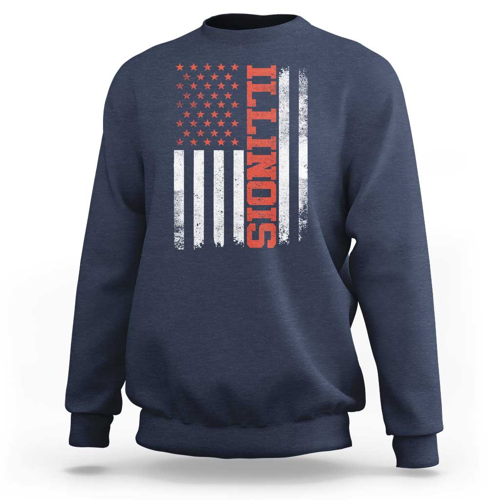 Illinois Pride Sweatshirt Vintage American Flag Distressed Varsity Aesthetic Letters IL State
