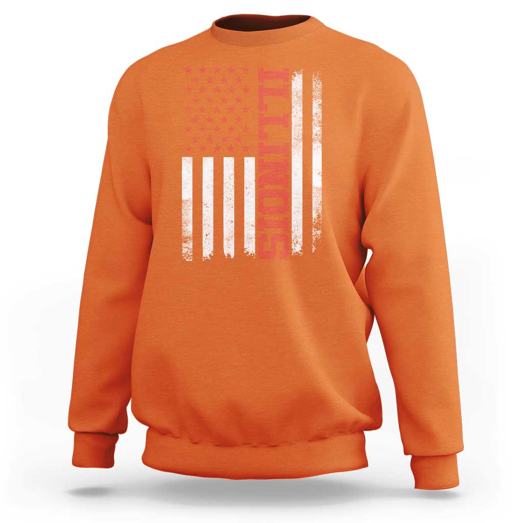 Illinois Pride Sweatshirt Vintage American Flag Distressed Varsity Aesthetic Letters IL State