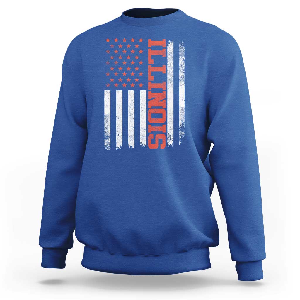 Illinois Pride Sweatshirt Vintage American Flag Distressed Varsity Aesthetic Letters IL State