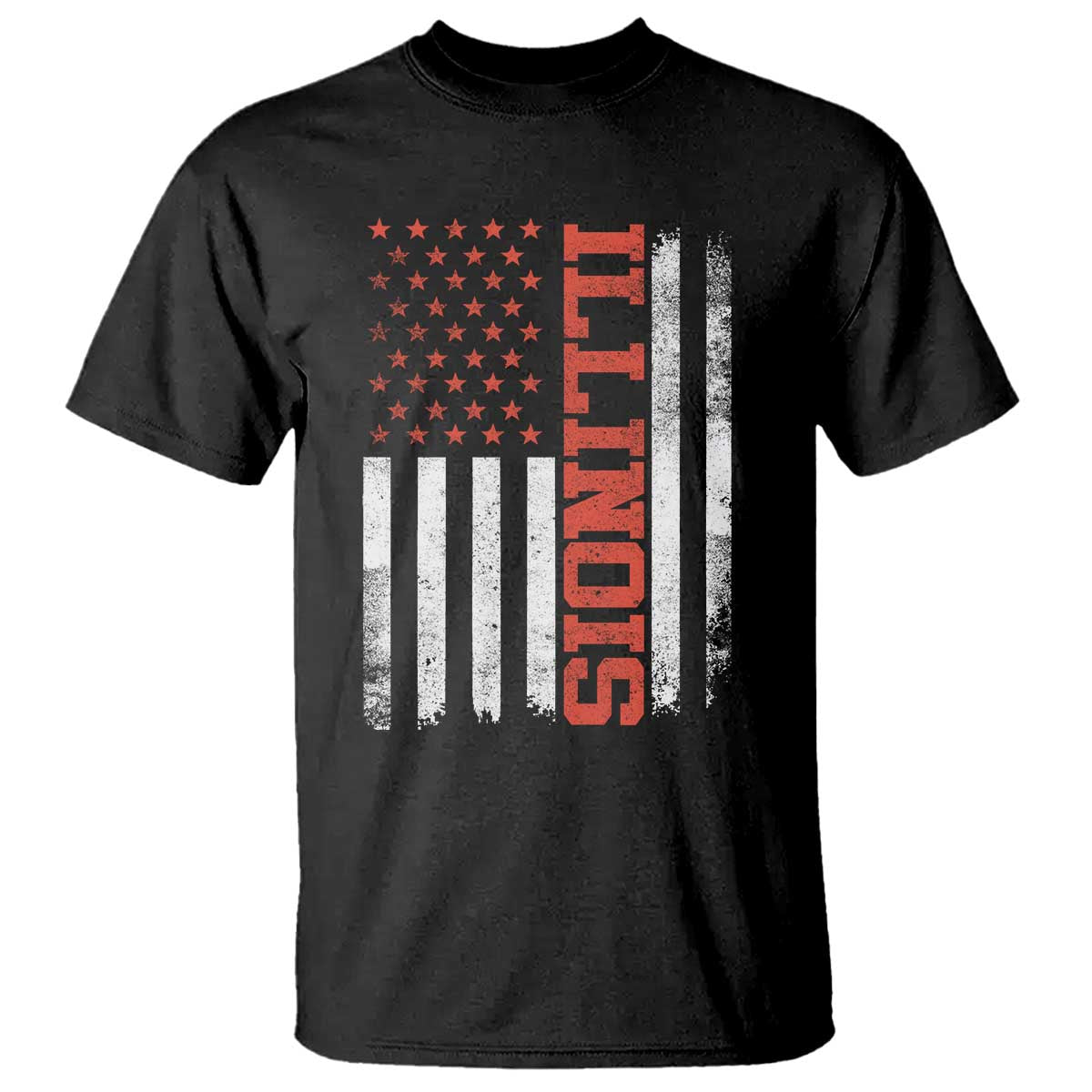 Illinois Pride T Shirt Vintage American Flag Distressed Varsity Aesthetic Letters IL State