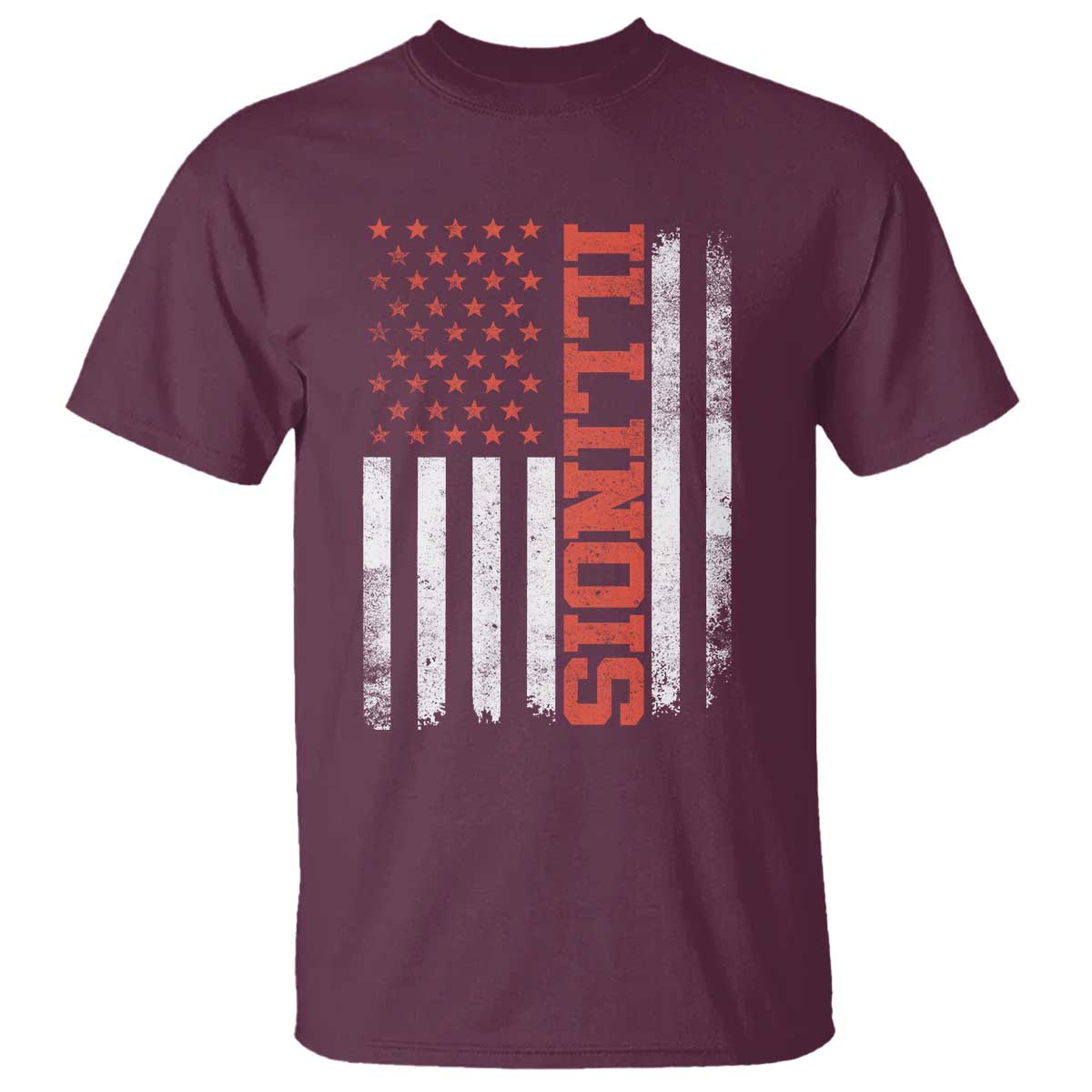 Illinois Pride T Shirt Vintage American Flag Distressed Varsity Aesthetic Letters IL State