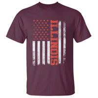 Illinois Pride T Shirt Vintage American Flag Distressed Varsity Aesthetic Letters IL State