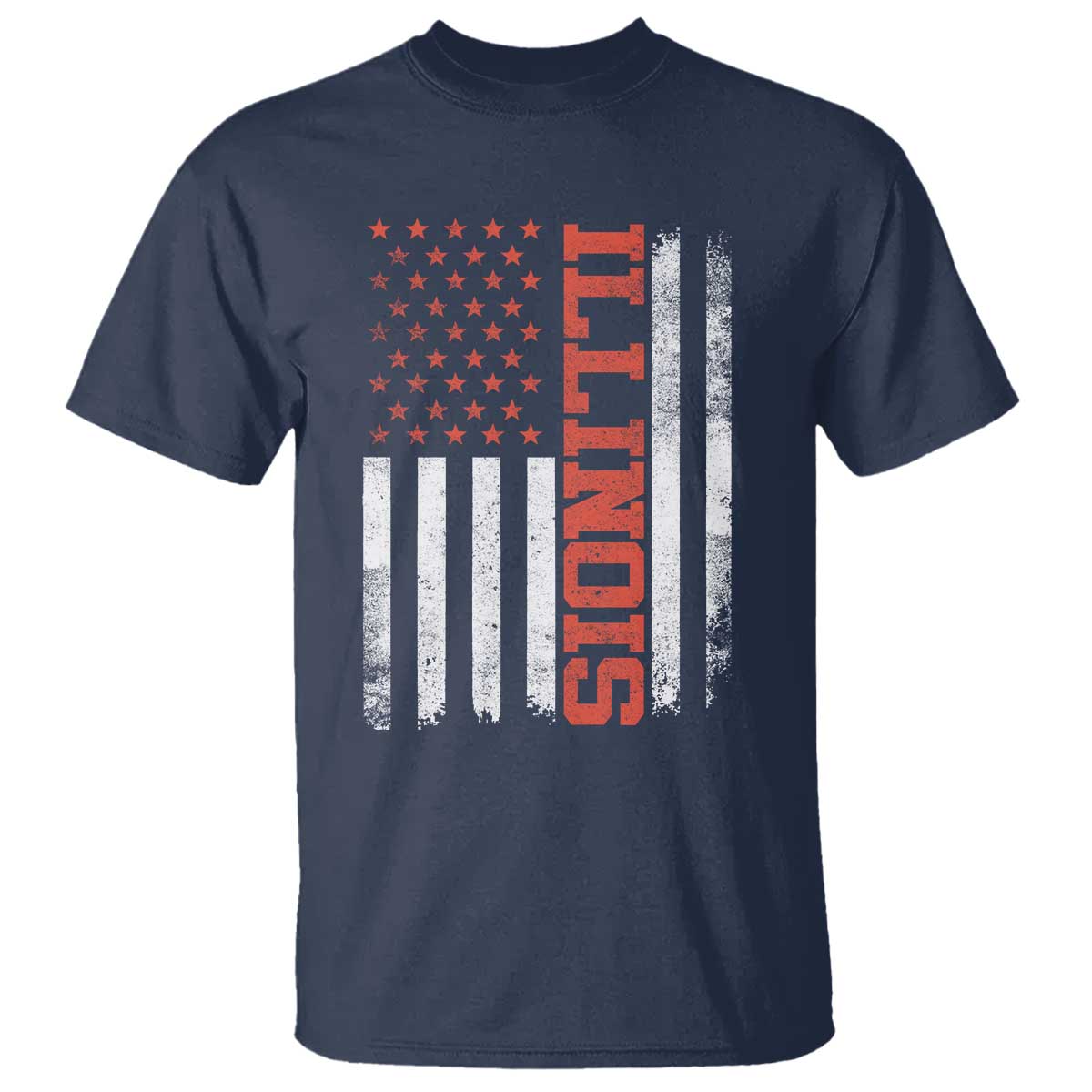 Illinois Pride T Shirt Vintage American Flag Distressed Varsity Aesthetic Letters IL State