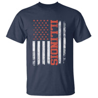 Illinois Pride T Shirt Vintage American Flag Distressed Varsity Aesthetic Letters IL State
