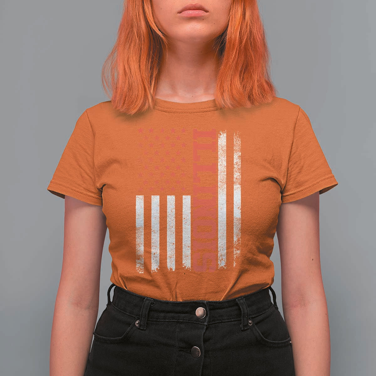 Illinois Pride T Shirt For Women Vintage American Flag Distressed Varsity Aesthetic Letters IL State