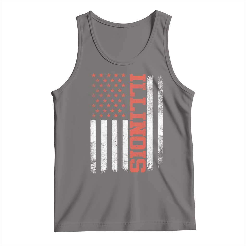 Illinois Pride Tank Top Vintage American Flag Distressed Varsity Aesthetic Letters IL State