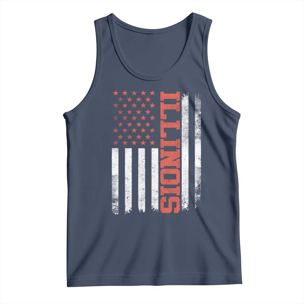 Illinois Pride Tank Top Vintage American Flag Distressed Varsity Aesthetic Letters IL State