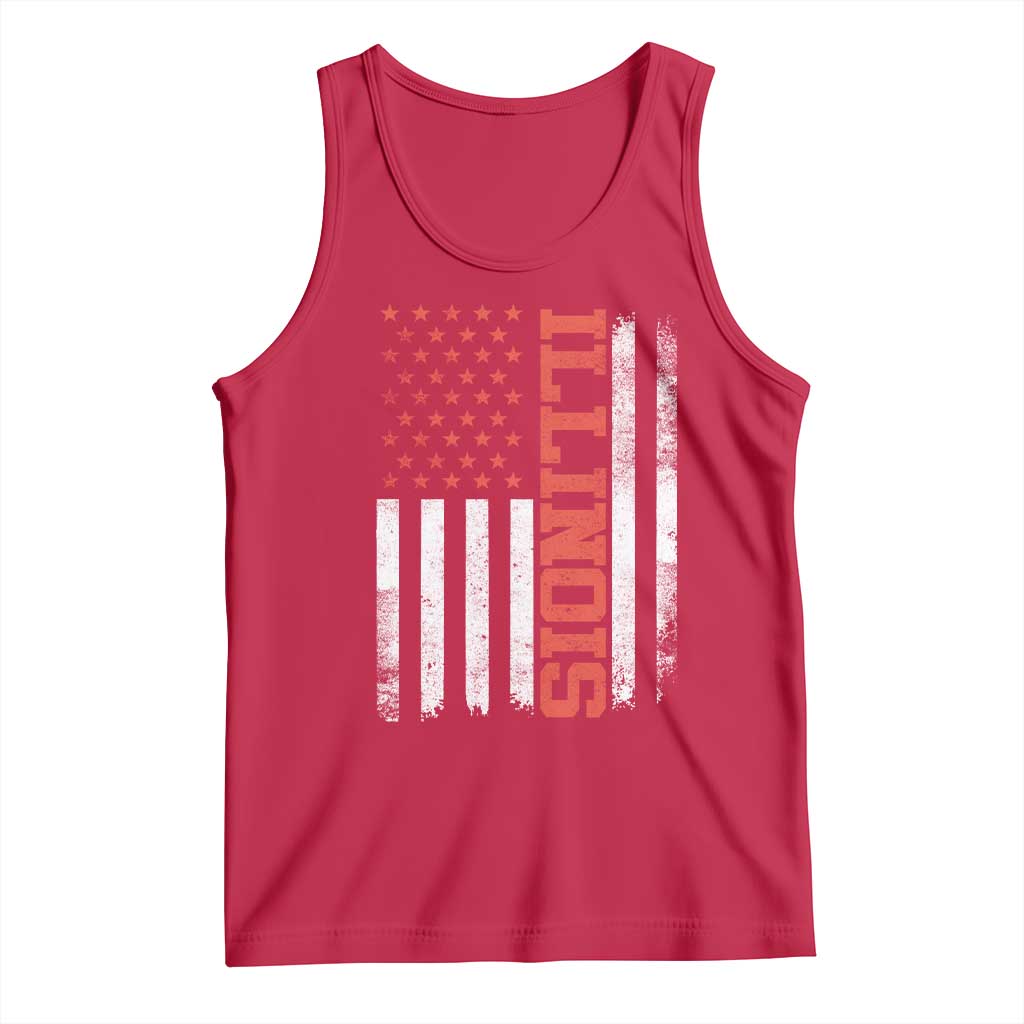Illinois Pride Tank Top Vintage American Flag Distressed Varsity Aesthetic Letters IL State