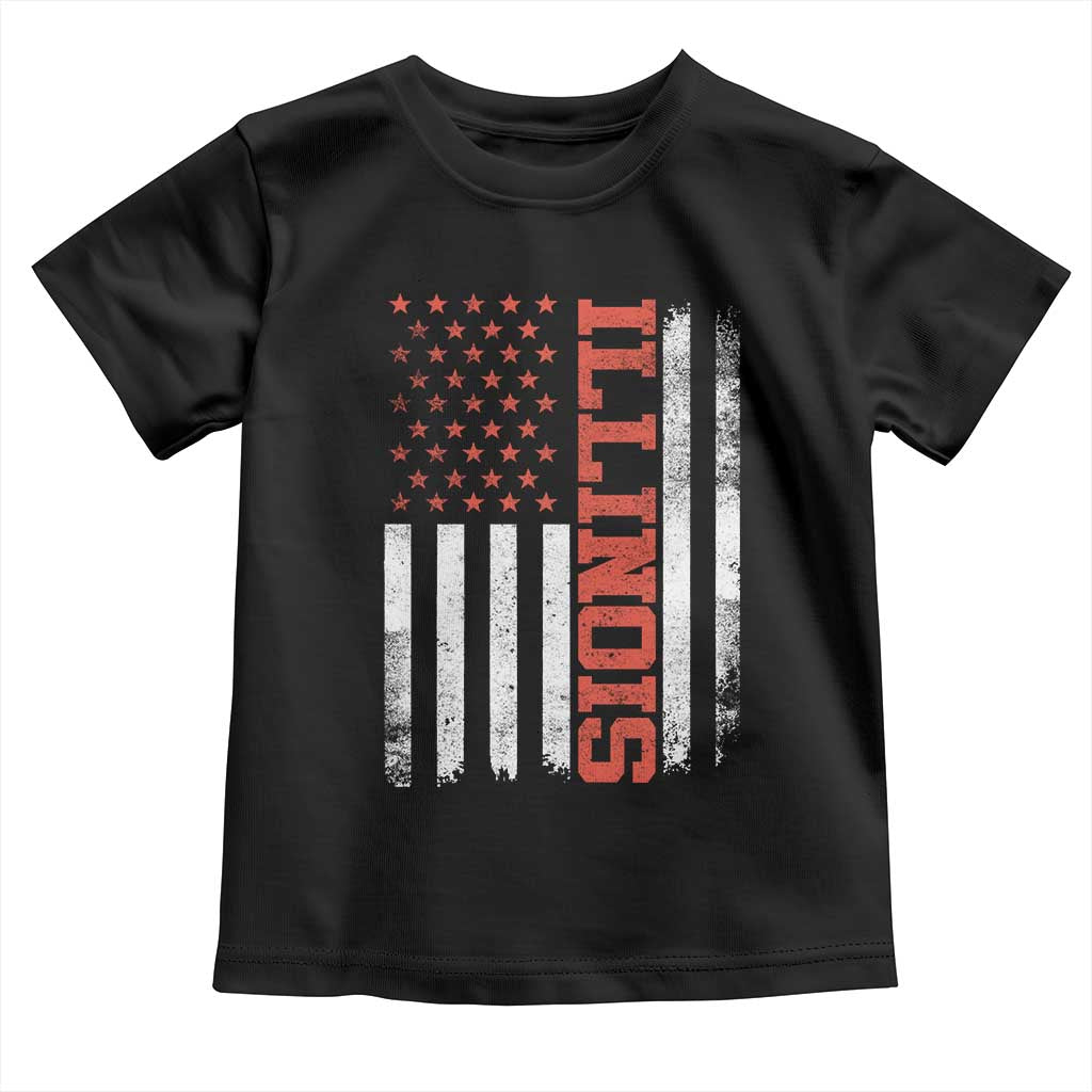 Illinois Pride Toddler T Shirt Vintage American Flag Distressed Varsity Aesthetic Letters IL State