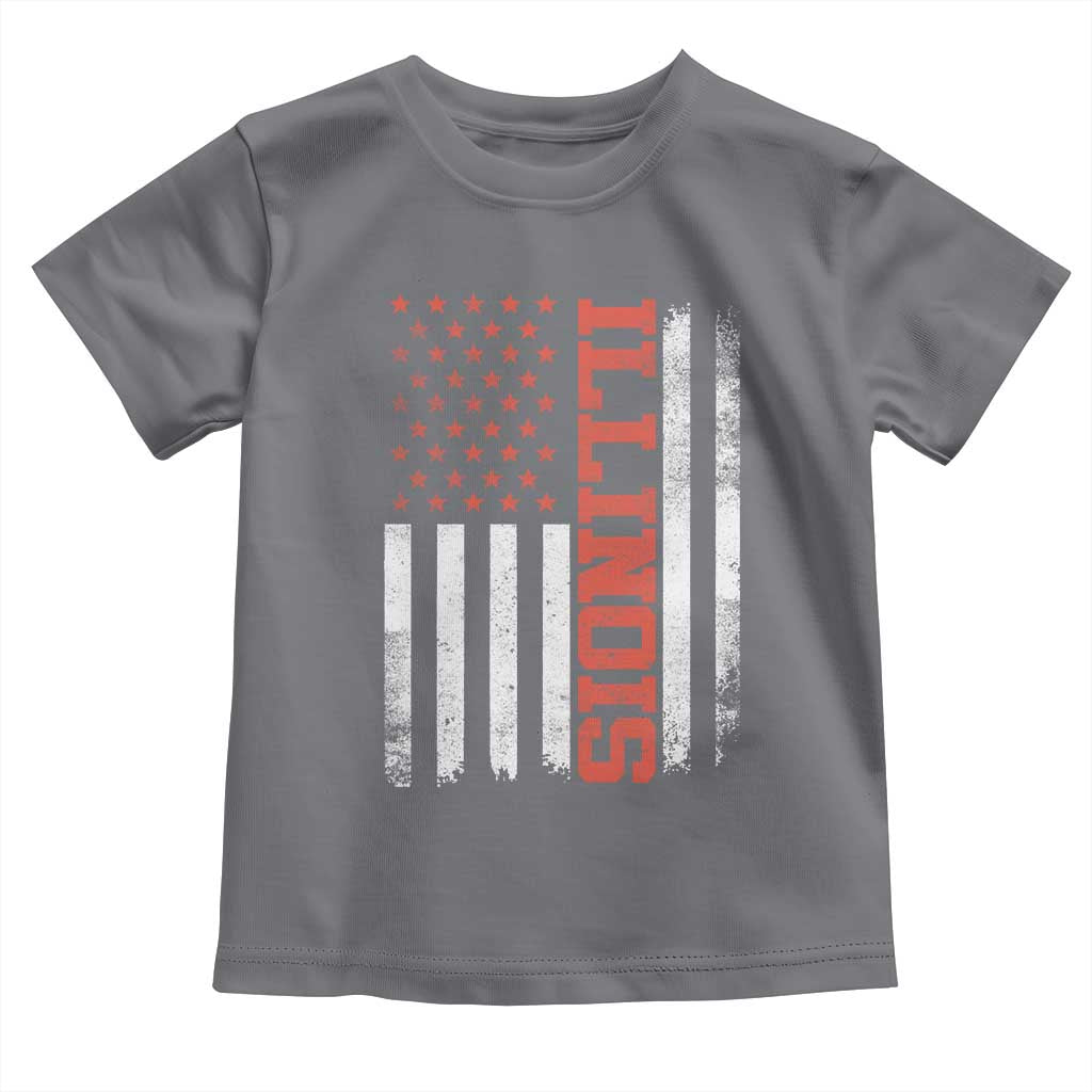 Illinois Pride Toddler T Shirt Vintage American Flag Distressed Varsity Aesthetic Letters IL State