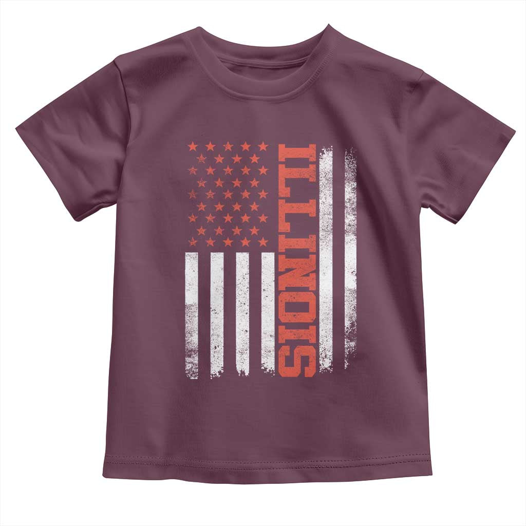 Illinois Pride Toddler T Shirt Vintage American Flag Distressed Varsity Aesthetic Letters IL State