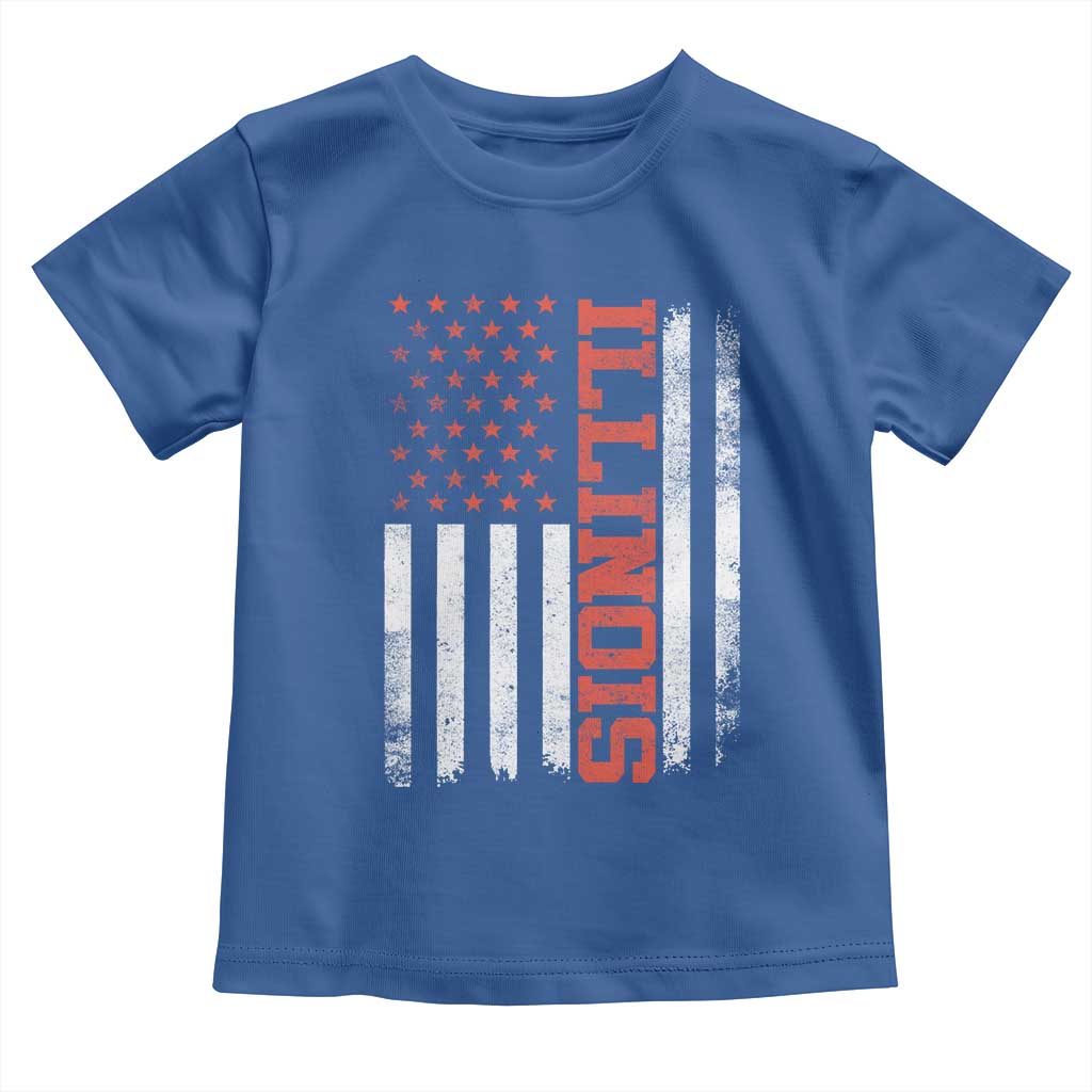 Illinois Pride Toddler T Shirt Vintage American Flag Distressed Varsity Aesthetic Letters IL State