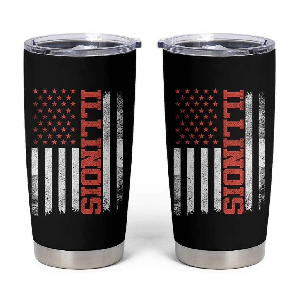 Illinois Pride Tumbler Cup Vintage American Flag Distressed Varsity Aesthetic Letters IL State