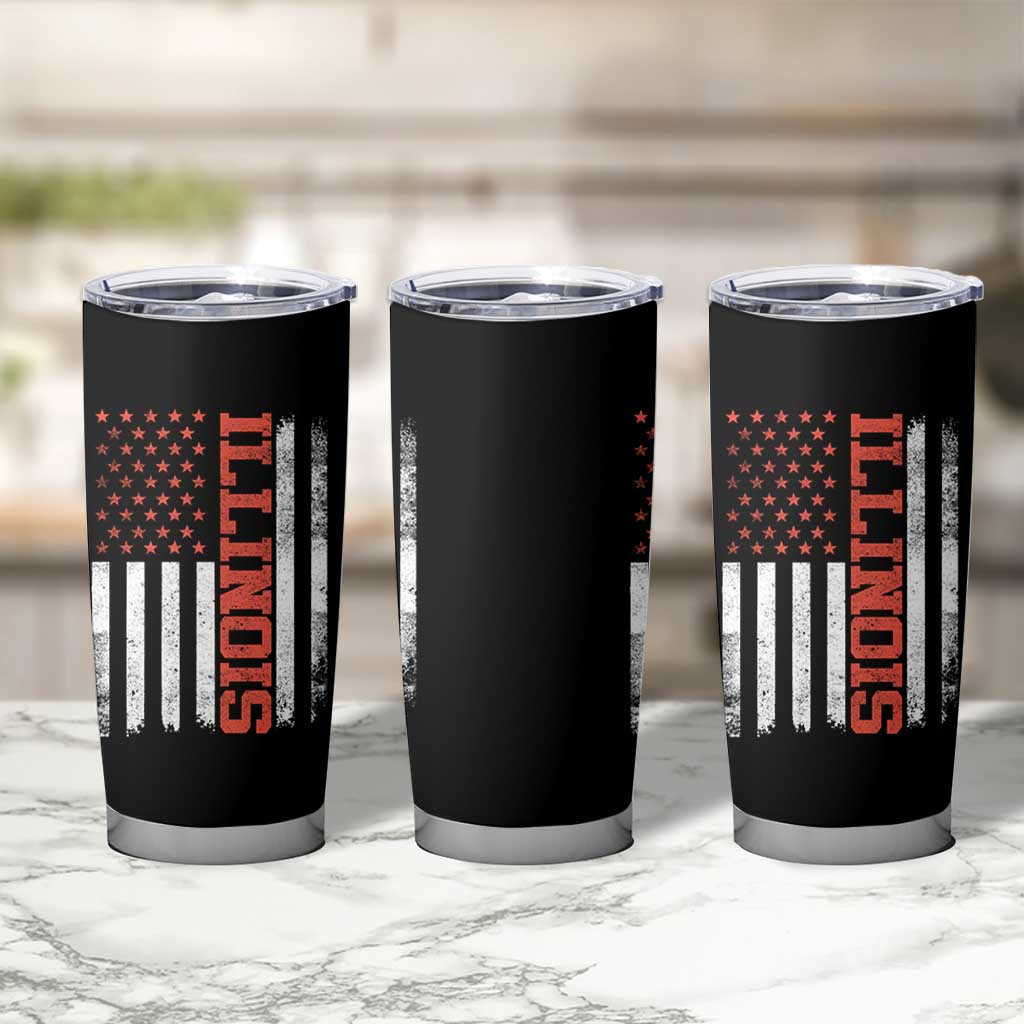 Illinois Pride Tumbler Cup Vintage American Flag Distressed Varsity Aesthetic Letters IL State