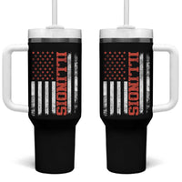 Illinois Pride Tumbler With Handle Vintage American Flag Distressed Varsity Aesthetic Letters IL State