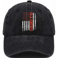 Illinois Pride Washed Cotton Baseball Cap Vintage American Flag Distressed Varsity Aesthetic Letters IL State