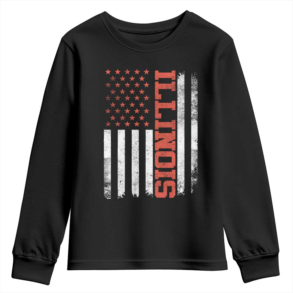 Illinois Pride Youth Sweatshirt Vintage American Flag Distressed Varsity Aesthetic Letters IL State