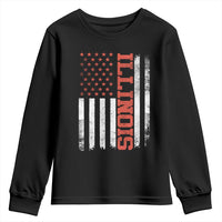 Illinois Pride Youth Sweatshirt Vintage American Flag Distressed Varsity Aesthetic Letters IL State
