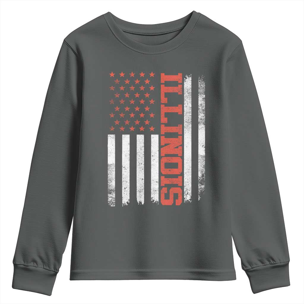 Illinois Pride Youth Sweatshirt Vintage American Flag Distressed Varsity Aesthetic Letters IL State