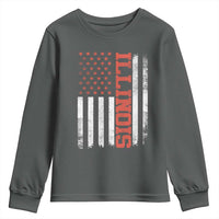 Illinois Pride Youth Sweatshirt Vintage American Flag Distressed Varsity Aesthetic Letters IL State