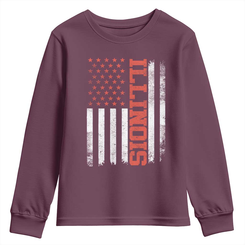 Illinois Pride Youth Sweatshirt Vintage American Flag Distressed Varsity Aesthetic Letters IL State