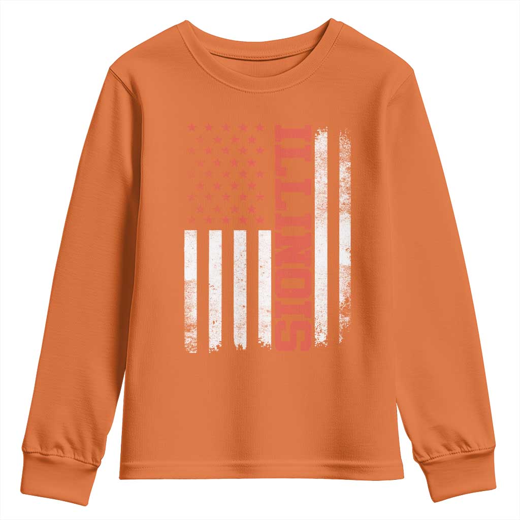 Illinois Pride Youth Sweatshirt Vintage American Flag Distressed Varsity Aesthetic Letters IL State