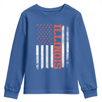 Illinois Pride Youth Sweatshirt Vintage American Flag Distressed Varsity Aesthetic Letters IL State