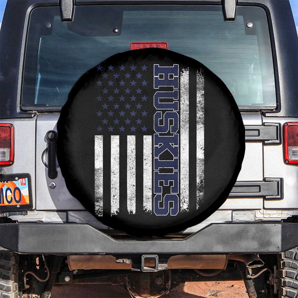Husky Lover Sports Varsity Aesthetic Letters Vintage American Flag Spare Tire Cover