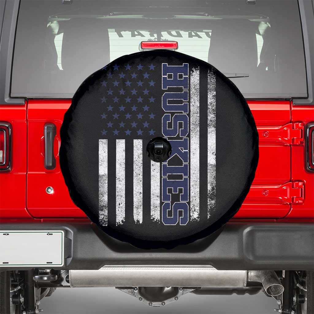 Husky Lover Sports Varsity Aesthetic Letters Vintage American Flag Spare Tire Cover