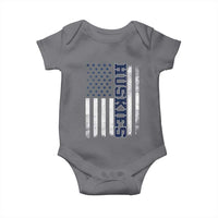 Husky Lover Sports Varsity Aesthetic Letters Vintage American Flag Baby Onesie