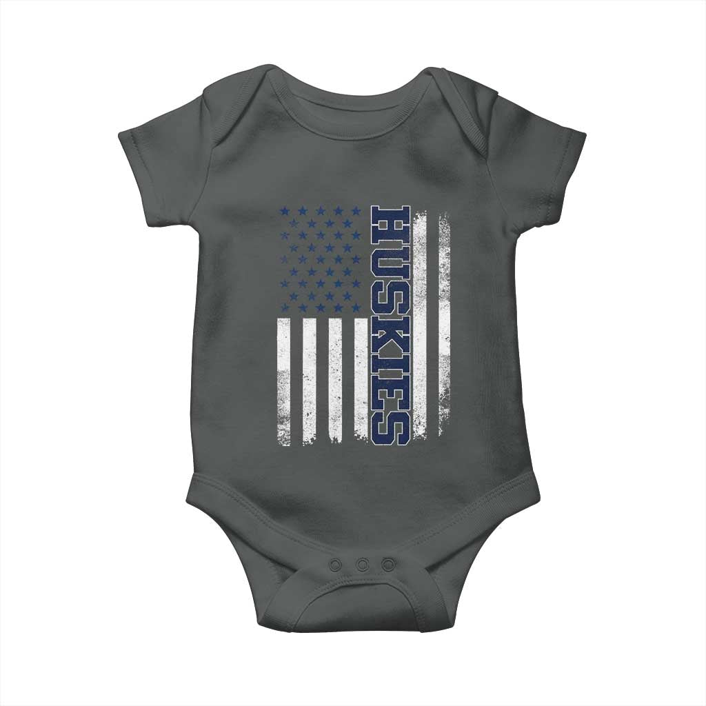 Husky Lover Sports Varsity Aesthetic Letters Vintage American Flag Baby Onesie