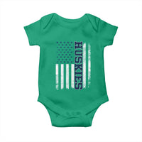 Husky Lover Sports Varsity Aesthetic Letters Vintage American Flag Baby Onesie