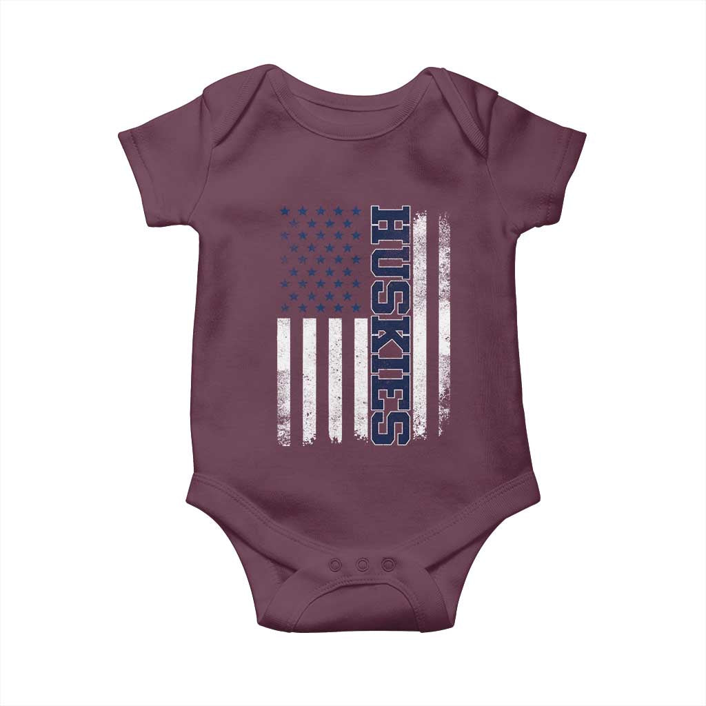 Husky Lover Sports Varsity Aesthetic Letters Vintage American Flag Baby Onesie