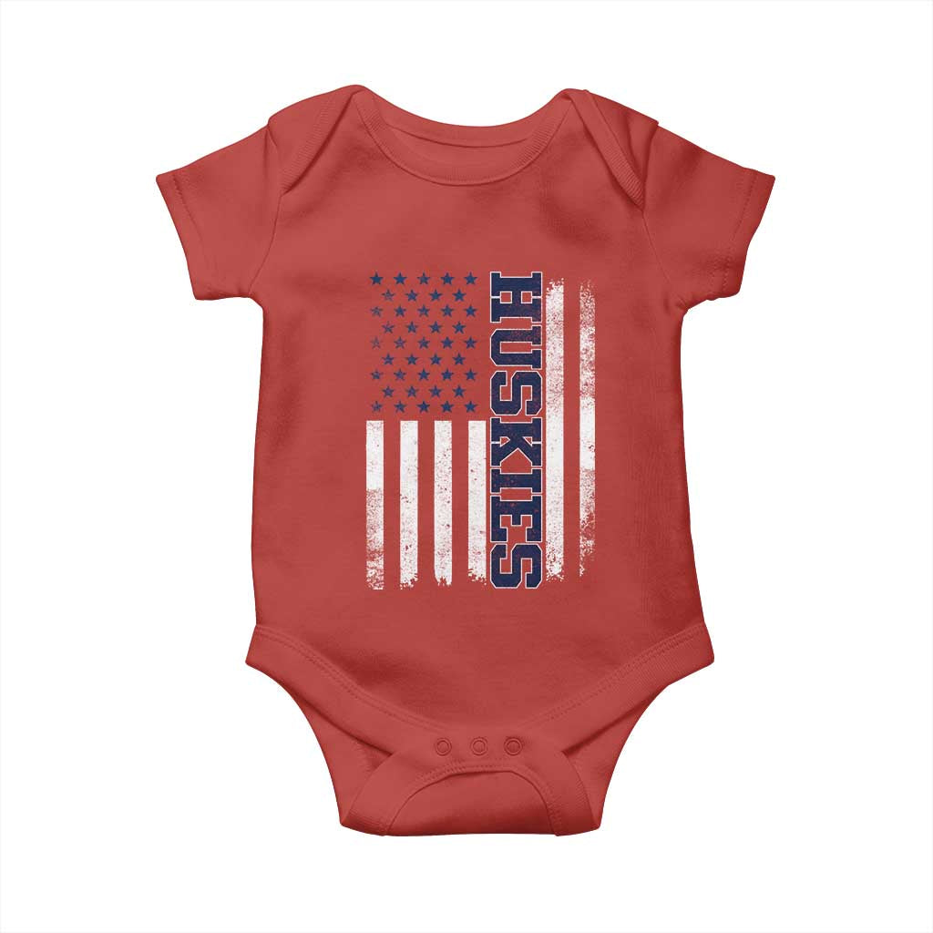 Husky Lover Sports Varsity Aesthetic Letters Vintage American Flag Baby Onesie