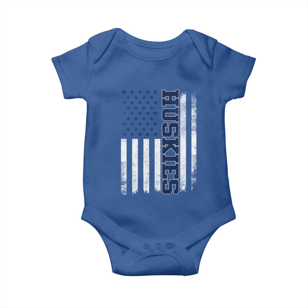 Husky Lover Sports Varsity Aesthetic Letters Vintage American Flag Baby Onesie