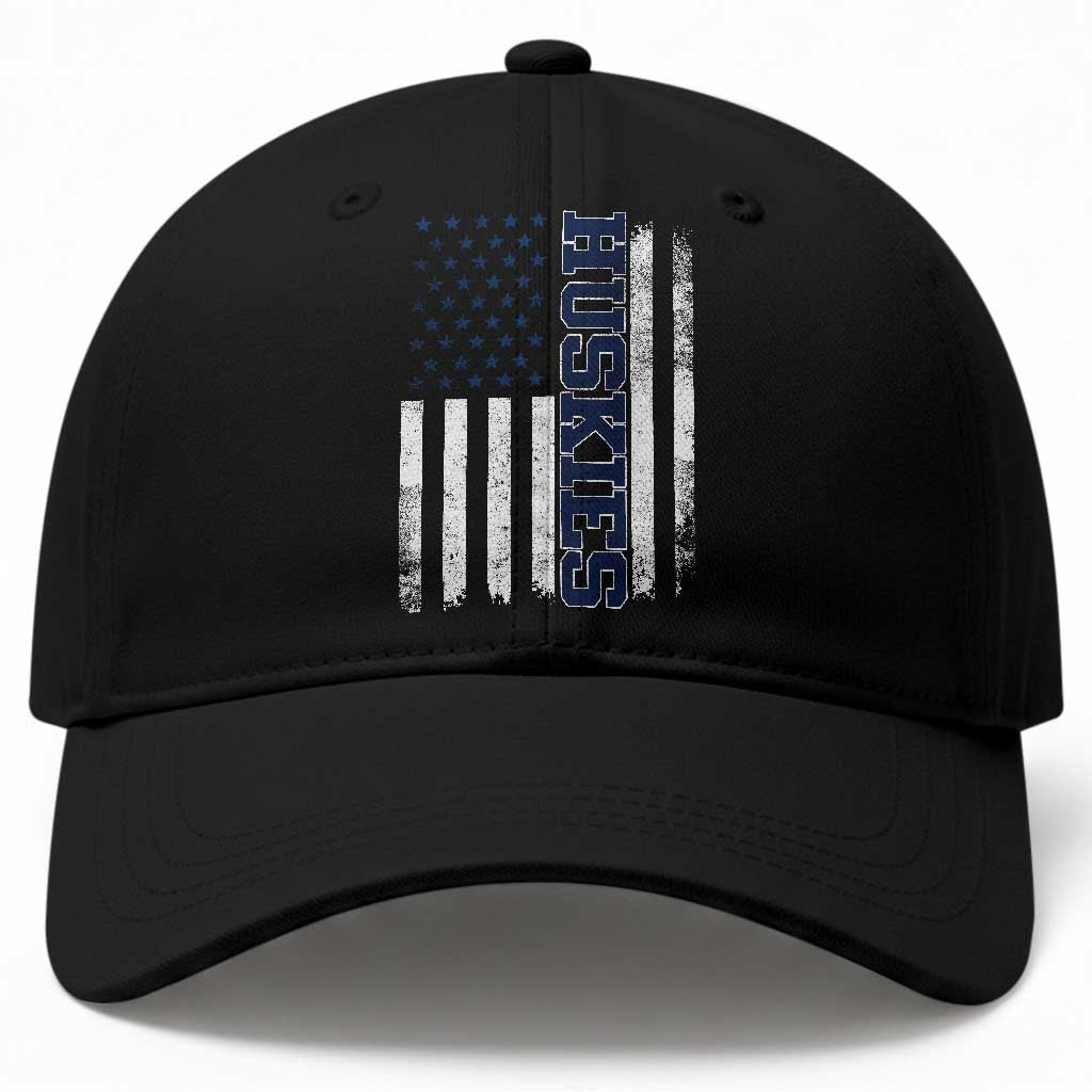 Husky Lover Sports Varsity Aesthetic Letters Vintage American Flag Baseball Cap