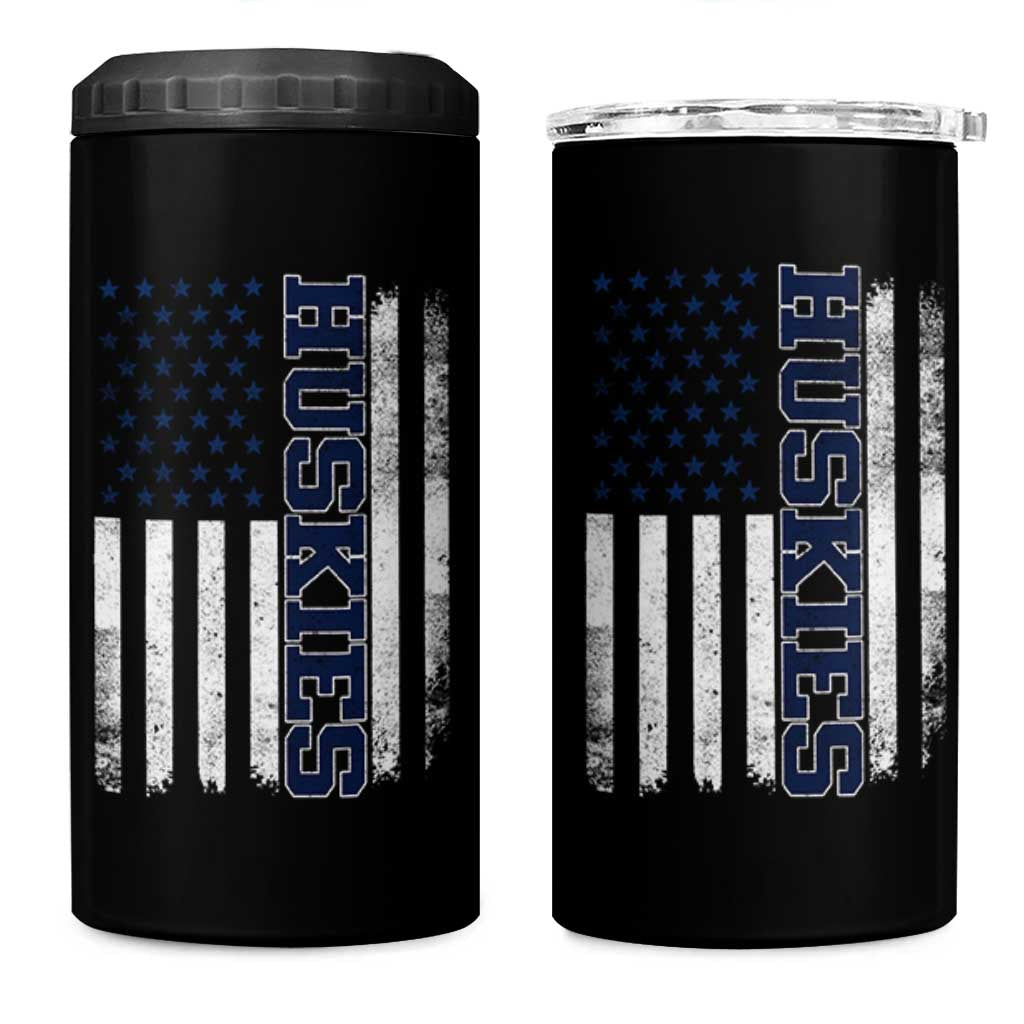 Husky Lover Sports Varsity Aesthetic Letters Vintage American Flag 4 in 1 Can Cooler Tumbler