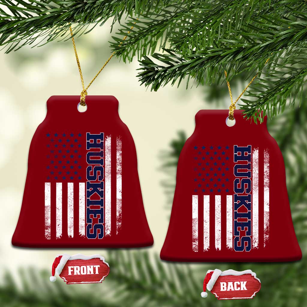 Husky Lover Sports Varsity Aesthetic Letters Vintage American Flag Ceramic Ornament