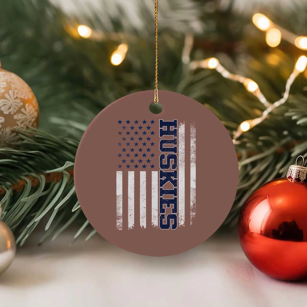 Husky Lover Sports Varsity Aesthetic Letters Vintage American Flag Ceramic Ornament